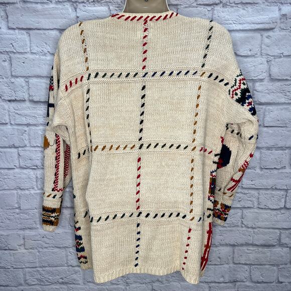 Jacque & Koko Patchwork Knit Sweater Size 18/20 XXL Ski Flag Winter Heart Womens - Picture 2 of 7